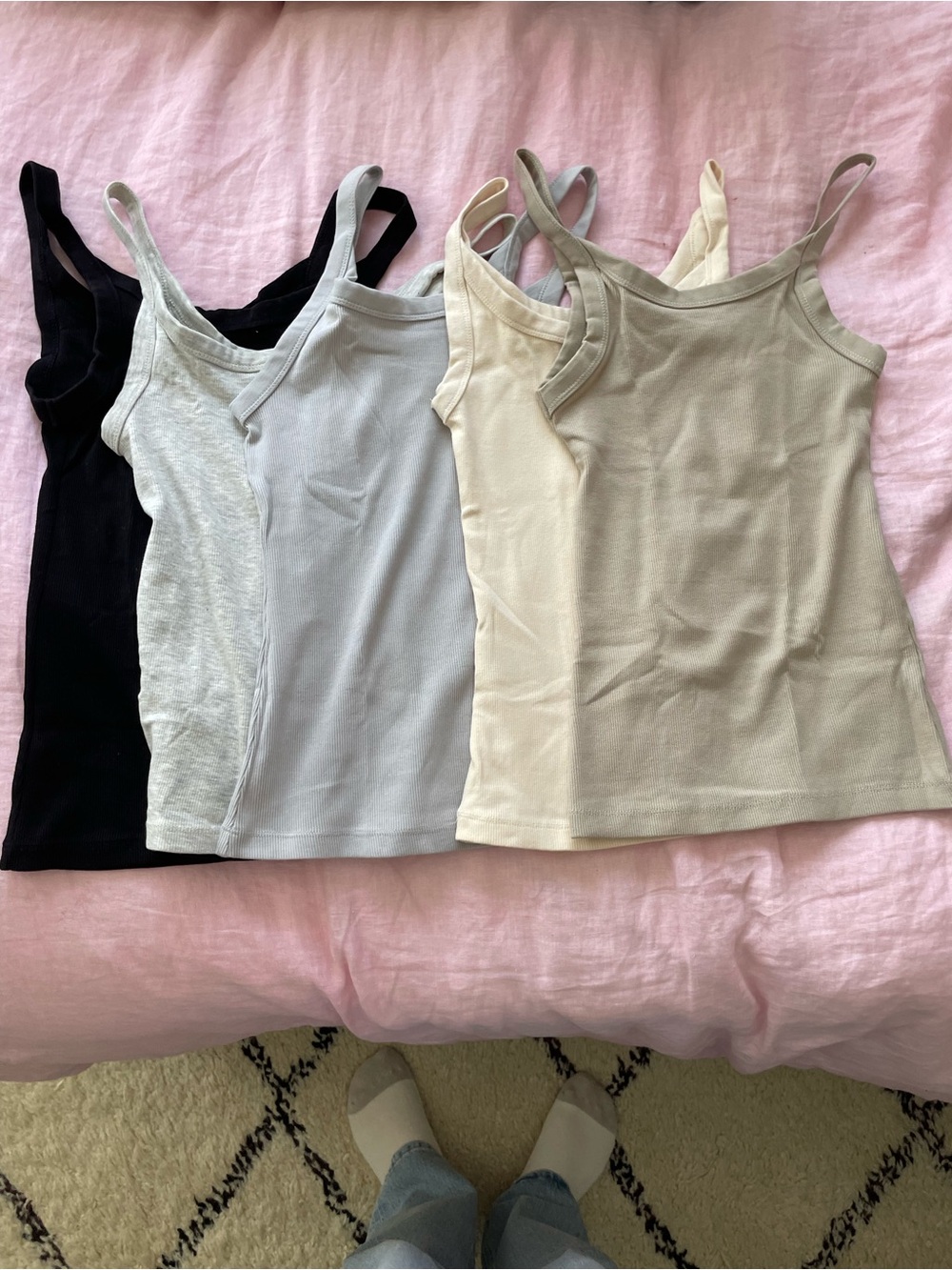 H&M Ribbed Camisole Tank Tops in Black, Light Gray, Sage, Cream